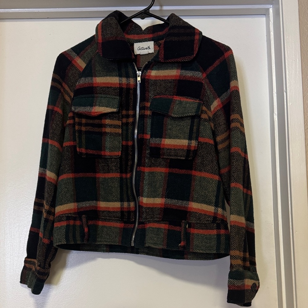 Active Ride Shop Plaid Bomber Jacket - Green, Red, Black